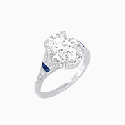 Art Deco Inspired Oval Cut Ring with Gemstone Side Accents - Shahin Jewelry
